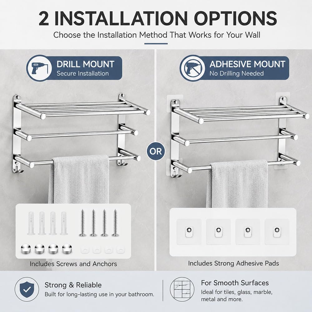 Toallero de Pared 3 Niveles Extensible, Retráctil 43-76 cm