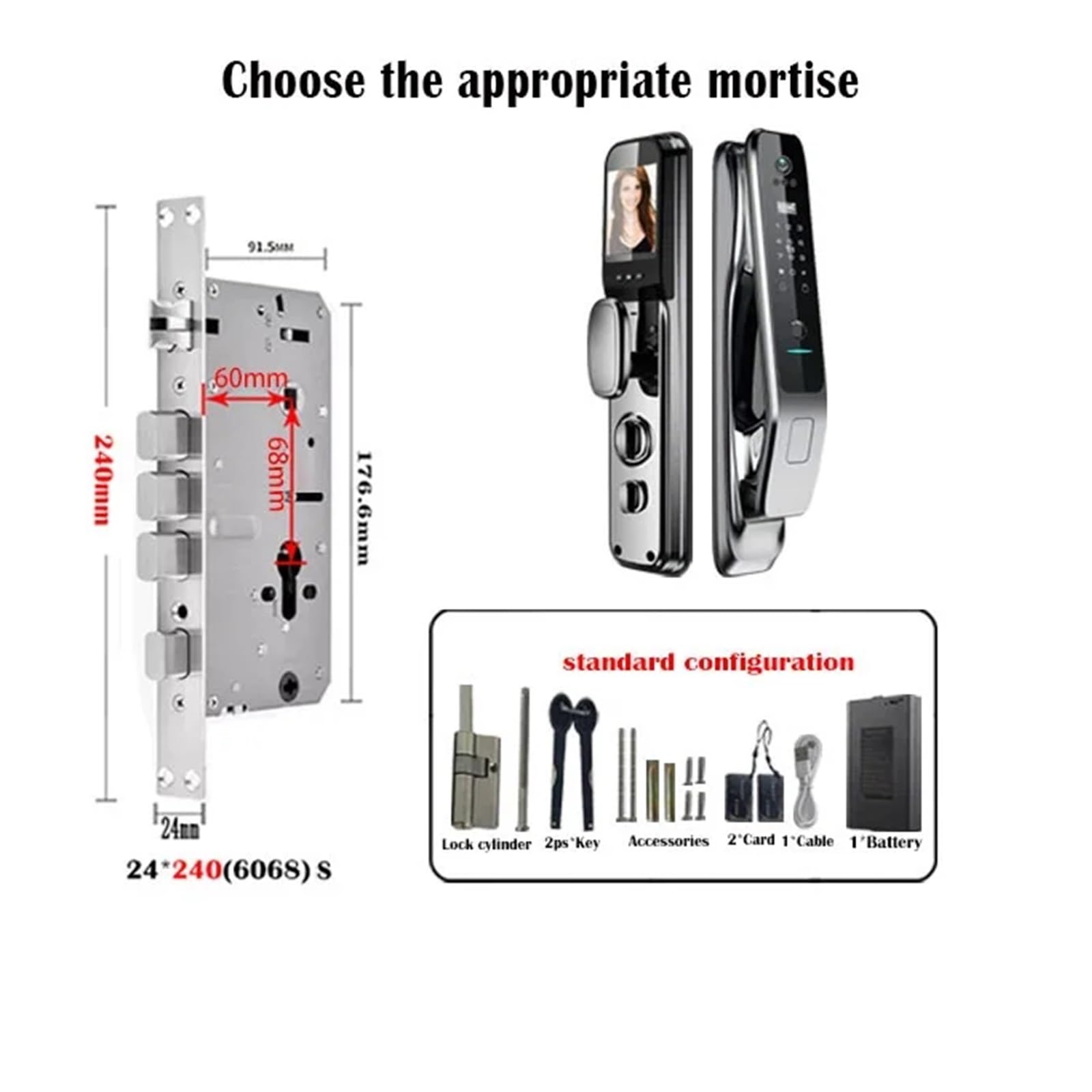Serratura Smart, Riconoscimento Facciale 3D App TUYA Completamente Automatico Serratura Intellinte for Impronte Digitali Password Esterna Impermeabile 6068 Serrature Intellinti(24X240(6068))