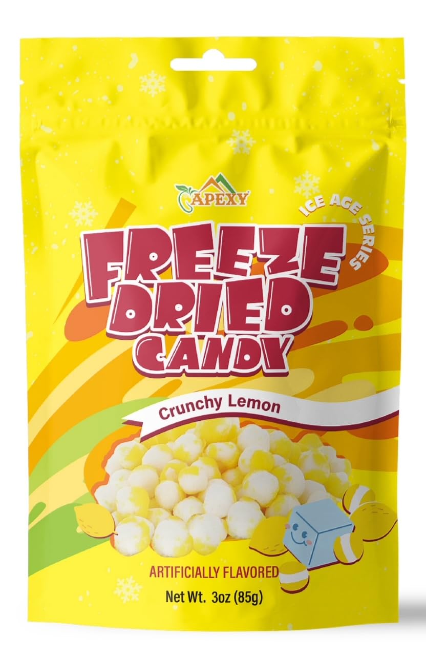 Apexy Freeze Dried Candy - Freeze Dried Rainbow Candy Assorted Flavor - Dehydrated, Crunchy, Colorful Treats & Snacks for Kids & Adults - Packed in a Resealable Pouch 3oz (85g) (Crunchy Lemon)