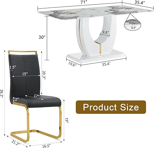 Miniatura 46 de JUFU Juego de Mesa de Comedor para 6, Mesa de Mármol Sintético y Juego de Sillas de 6, Juego de Mesa de Comedor Moderno para 6, Juego de Mesa de