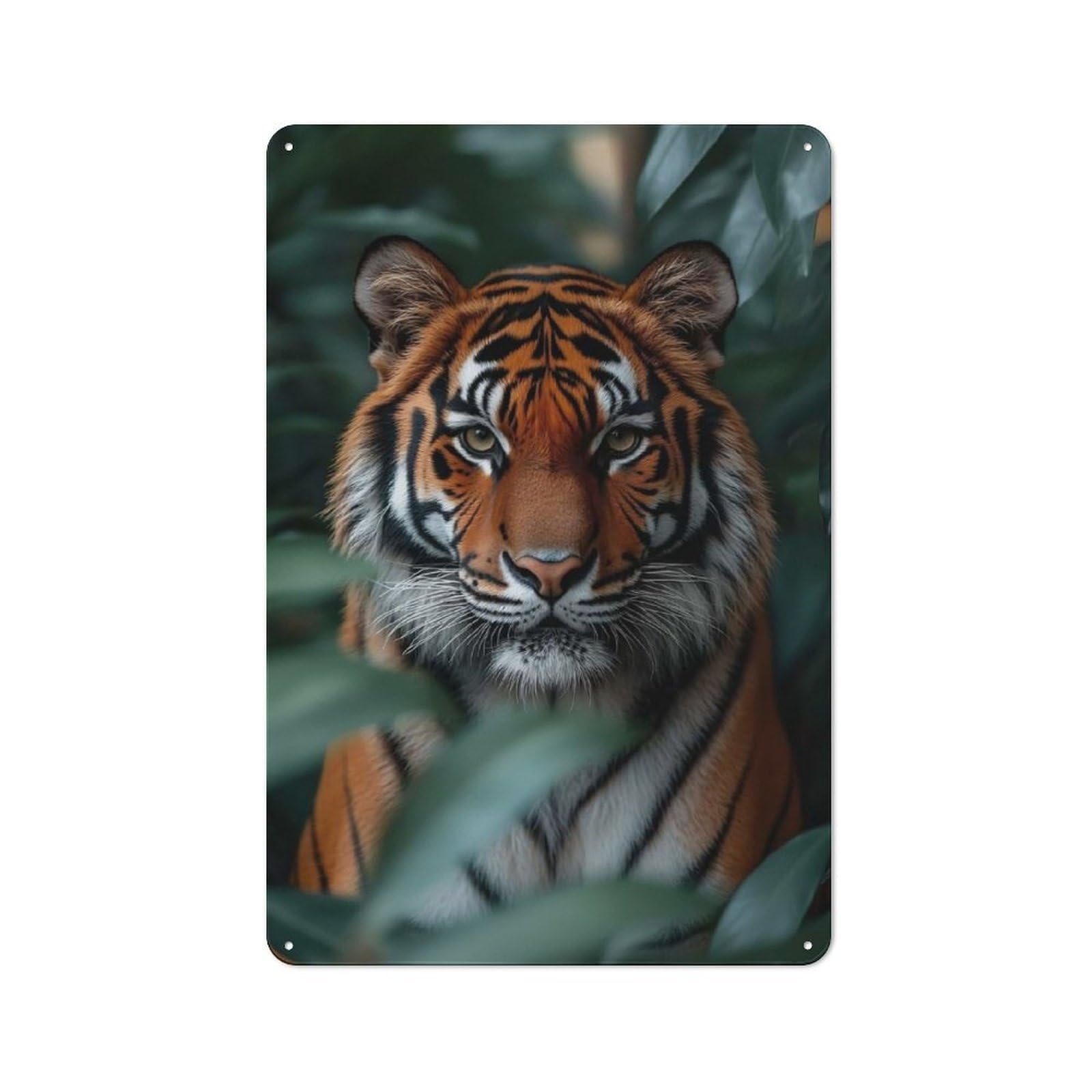 Tiger in Lush Greenery Retro Metal Sign 30x20cm for Garage Or Workshop, with Clear Retro Wall Decor Character