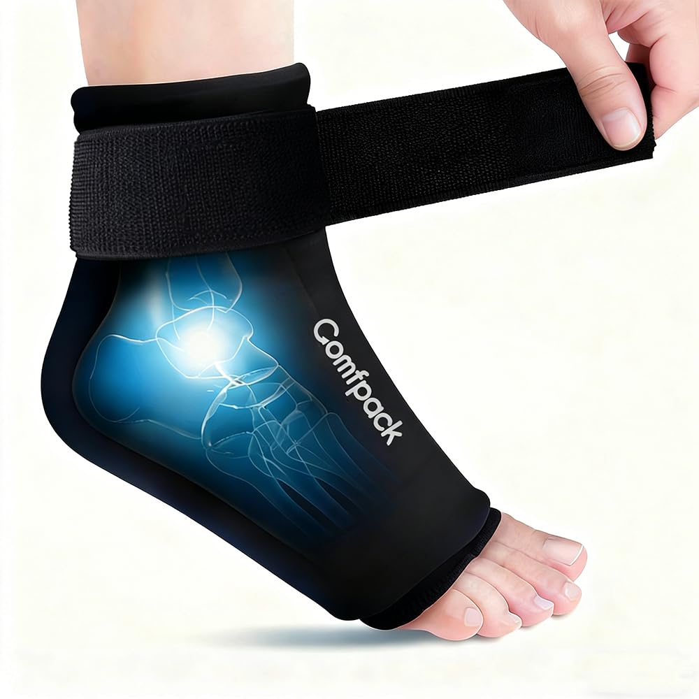 Ankle Ice Pack Wrap for Swelling, Reusable Foot Ice Pack Wrap, Hot & Cold Therapy Compression Sleeve for Plantar Fasciitis Relief, Achilles Tendonitis, Sprain, Heel Pain, Sprained