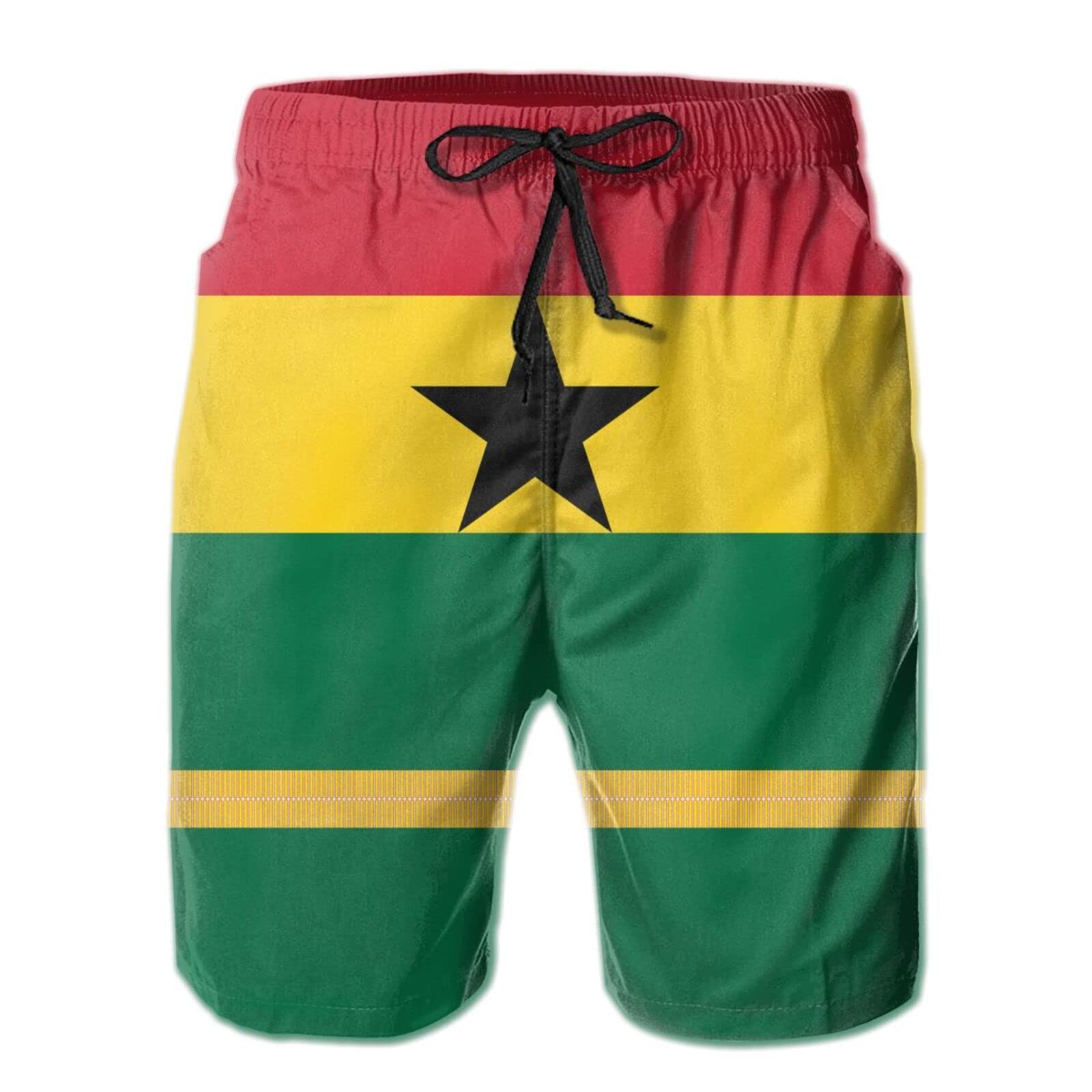 Aooedm Men's Black Swim Shorts Beach Shorts Ghana Flag 3D Printed Swim Trunks Quick Dry Bathing Suit