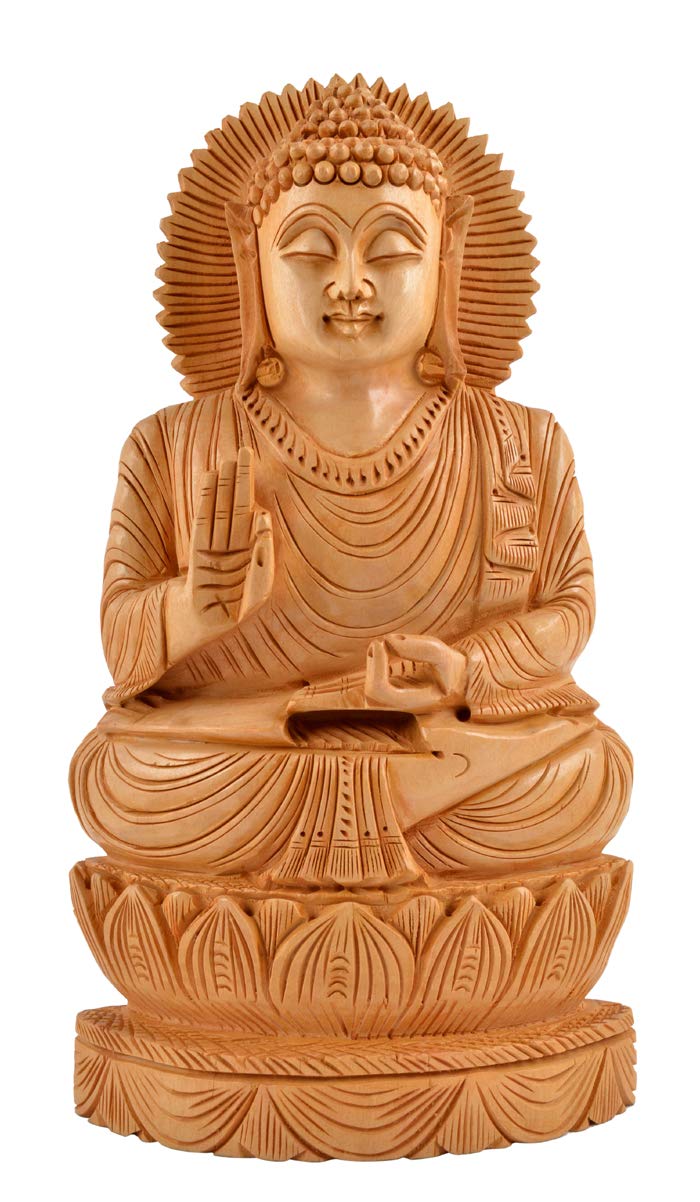 Wooden Gift Item Collectible Budha Figurine Hand Carved Wood Sitting Buddha Statue 10 Inches for Christmas Birthday