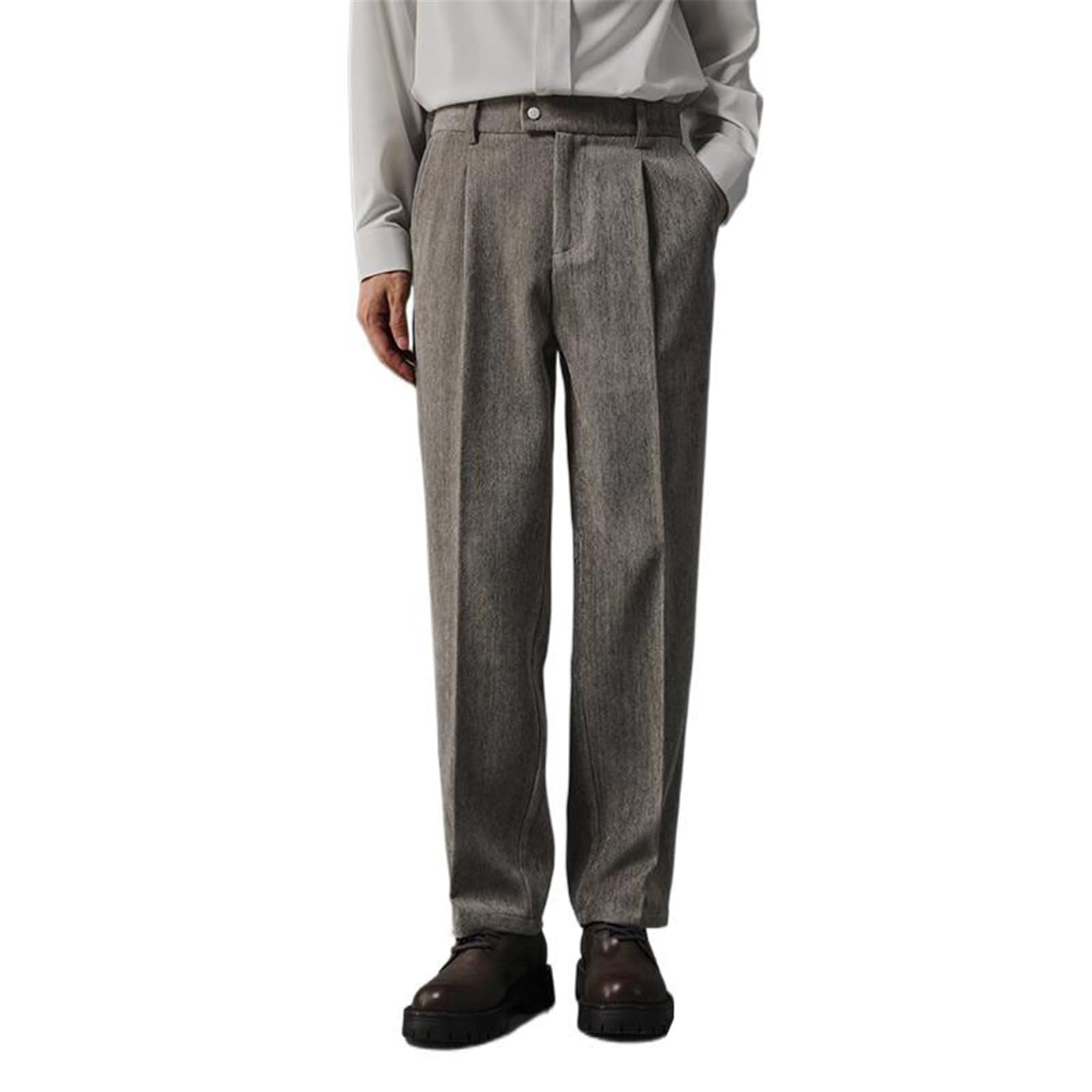 Mens Suit Pants Autumn Winter Straight Leg Loose Business Casual Office Work Pants for Men