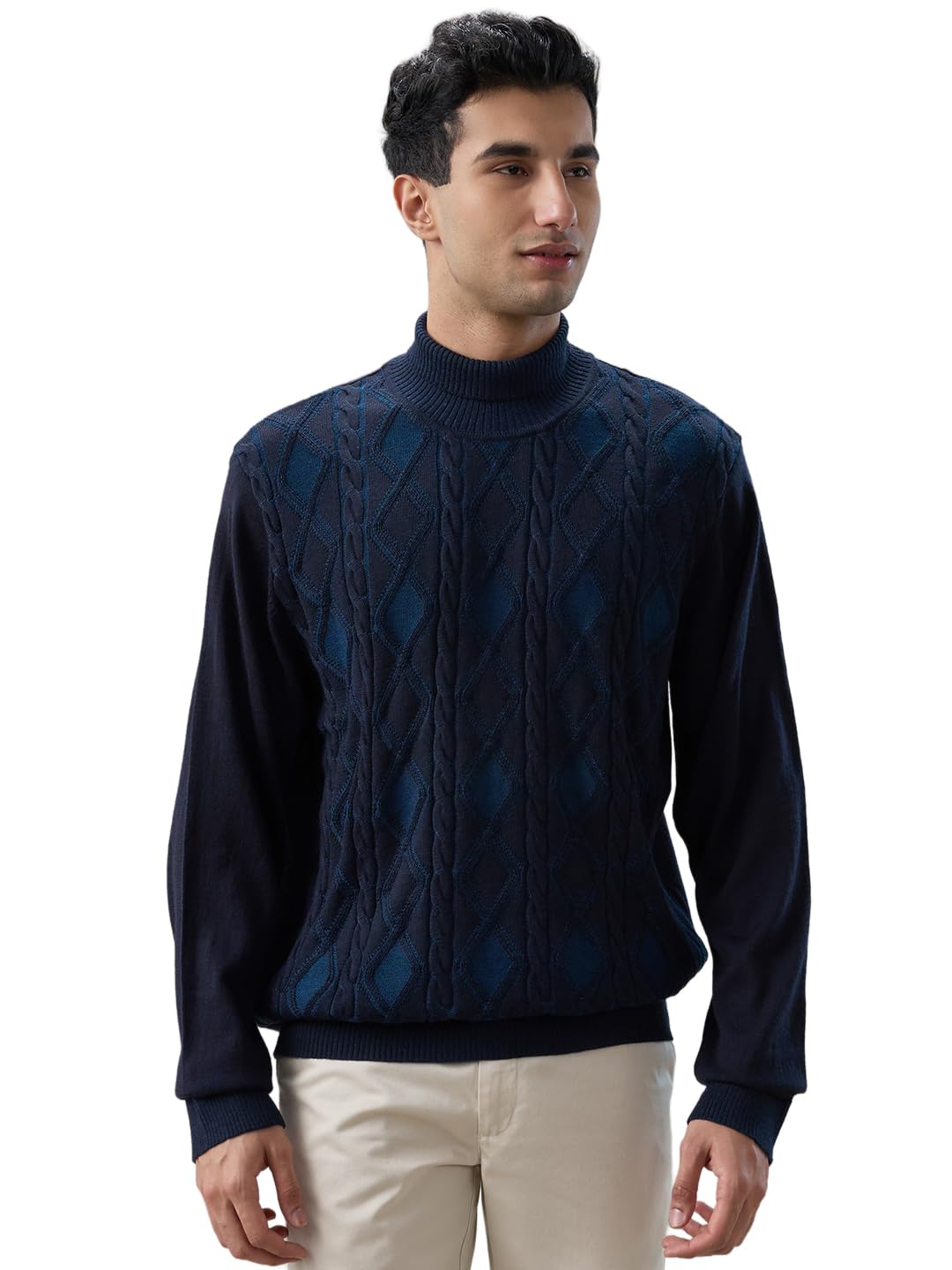 Men Regular Fit Wrapper Pattern Merino Wool Acrylic Blend Full Sleeve V Neck Casual Sweater Dark Brown-image-36