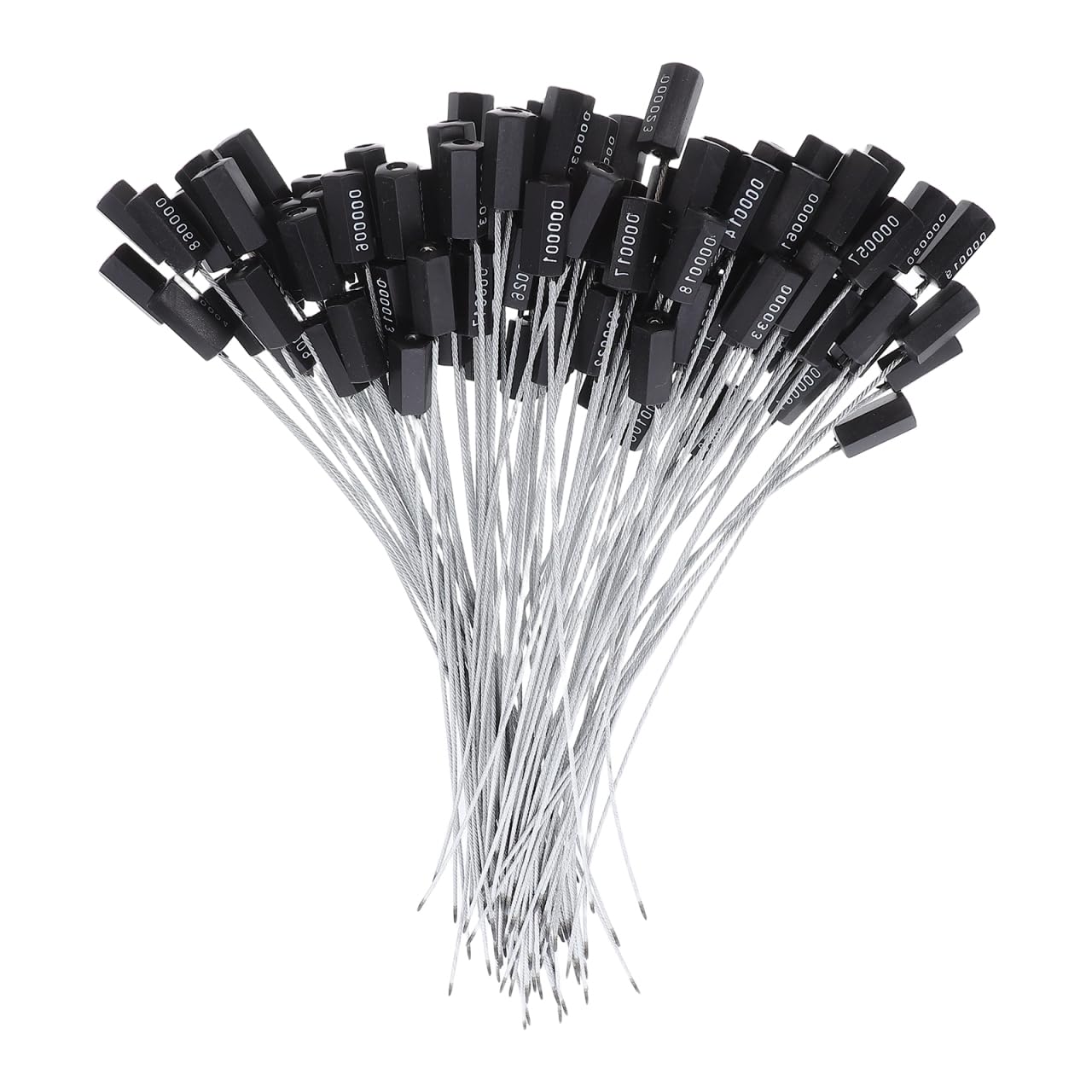 Healvian Lot de 100 Scellés de Sécurité Inviolables en Acier Noir 1,8x300 Mm, Attaches Métalliques Numérotées pour Camions, Remorques et Conteneurs, Étiquettes D’identification Résistantes