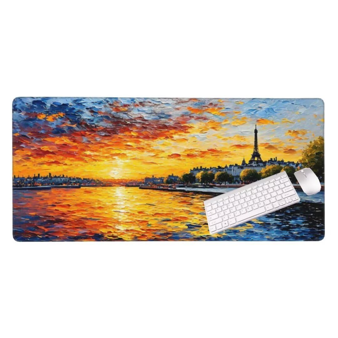 Alfombrilla de ratón 1400x600x3 MM, Alfombrilla Ratón XXL Extendida de Gran Tamaño con Bordes Cosidos, Base de Goma Antideslizante Almohadilla para Teclado, Torre Eiffel Abstracta S-1937