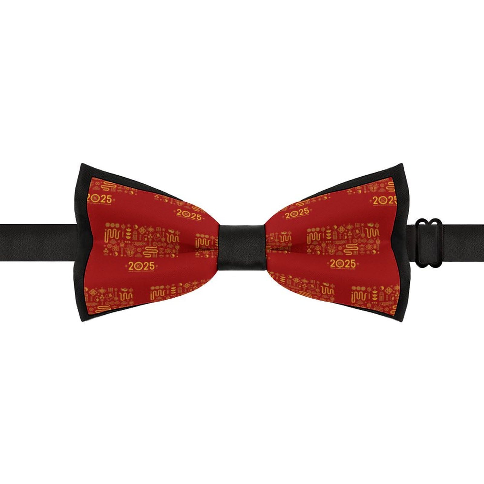 GoasNei Year Of The Snake 2025 Happy Chinese New Year 2025 Bow Tie for Men Adjustable Necktie Funny Tie Neck Ties for Weddings Party
