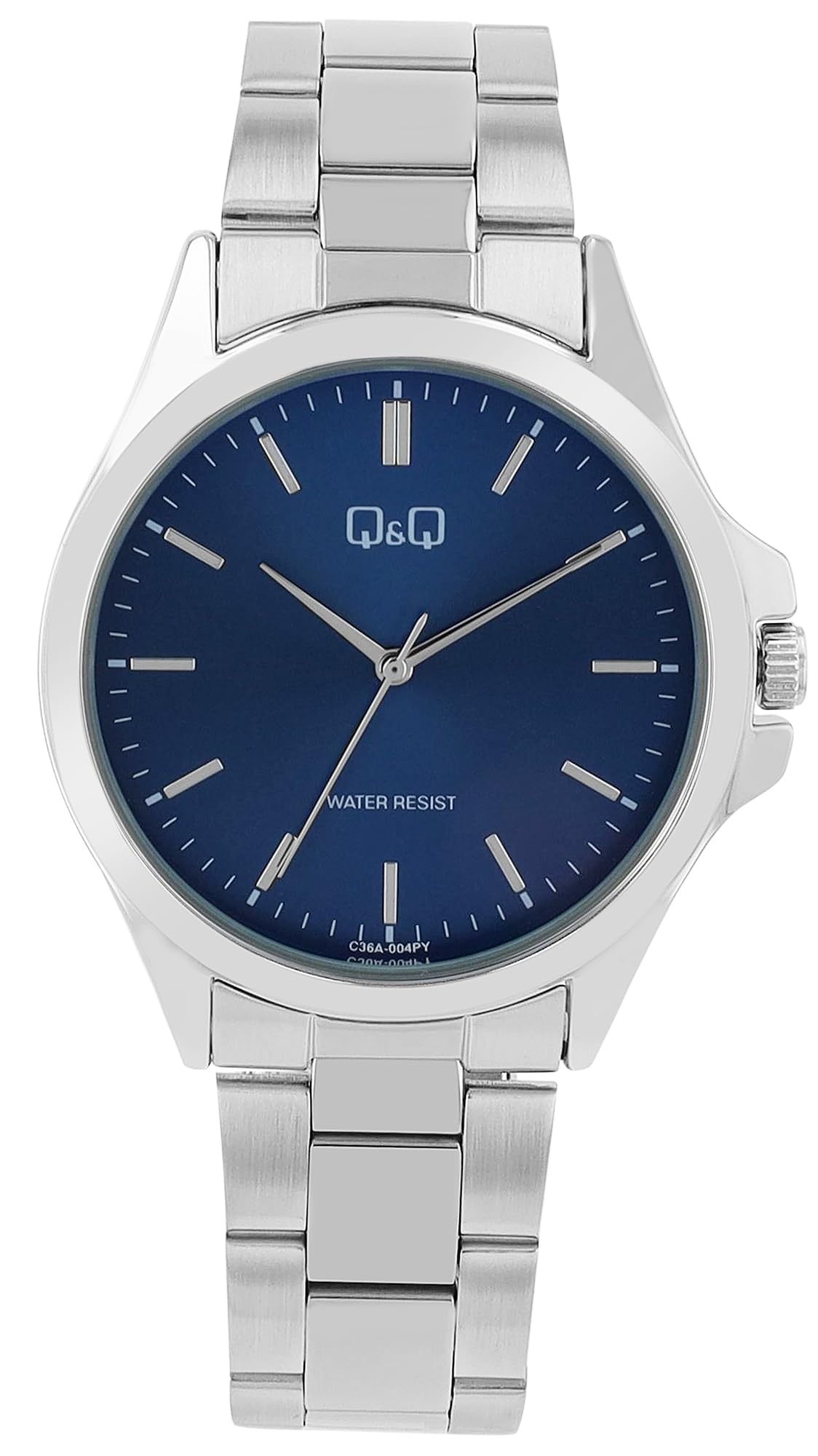 Q&Q Herren-Uhr Edelstahl Gliederarmband 3 Bar Analog Quarz (silberfarbig blau 1)
