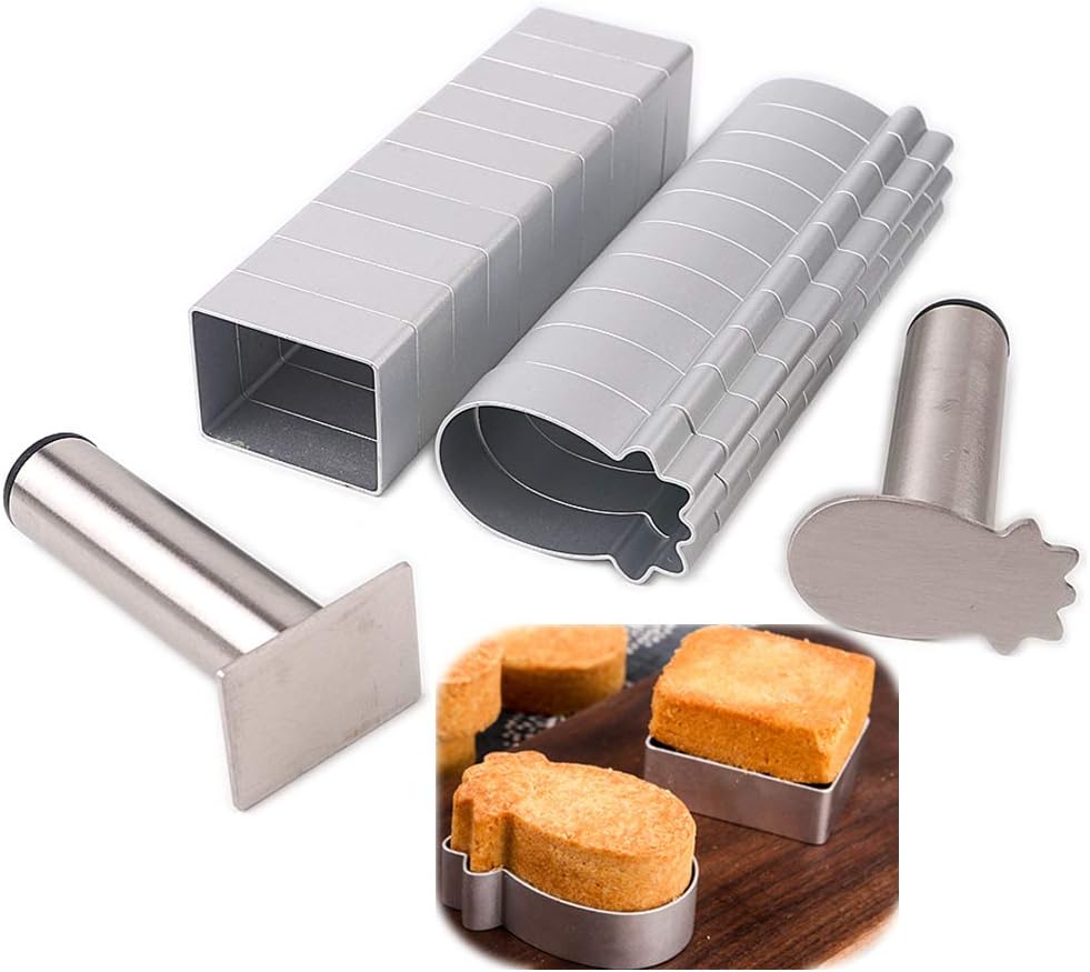LoBake 2 Units Pineapple and Rectangle Aluminium Cookie Biscuit Mold with Stainless Steel Press Stamp Fondant Fruit Vegetable Cutter Set Mini Cake Molds Cozinha Ferramentas Kitchen Baking Gadgets