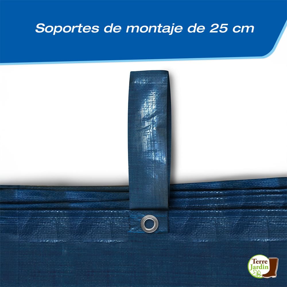 TERRE JARDIN - Cubierta de Invierno para Piscinas 8,5 x 4,5 m - Cubierta Rectangular para Piscinas 8 x 4 m - Cubierta Resistente 140 g/m², Polietileno - Ojales de Aluminio más Patas de fijación