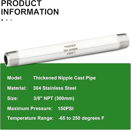 Miniatura 180 de TAISHER 2 accesorios de tubería de acero inoxidable, 1/2 "NPT x 1/2" NPT macho roscado, tubo fundido de pezón de 6 pulgadas de longitud 1.969 in