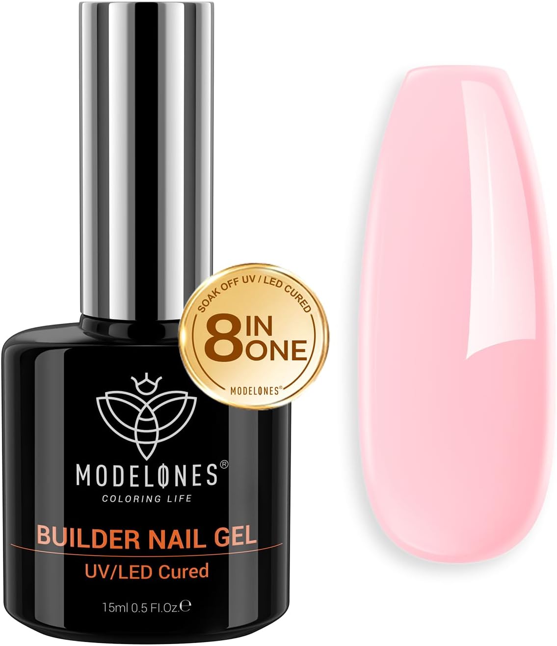 8-in-ONE Pink Gel Builder for Nails, Hard Gel Strengthener & Color Base in a 15ML Bottle