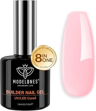 Modelones 8-in-ONE Pink Gel Builder for Nails, Hard Gel Strengthener & Color Base in a 15ML Bottle