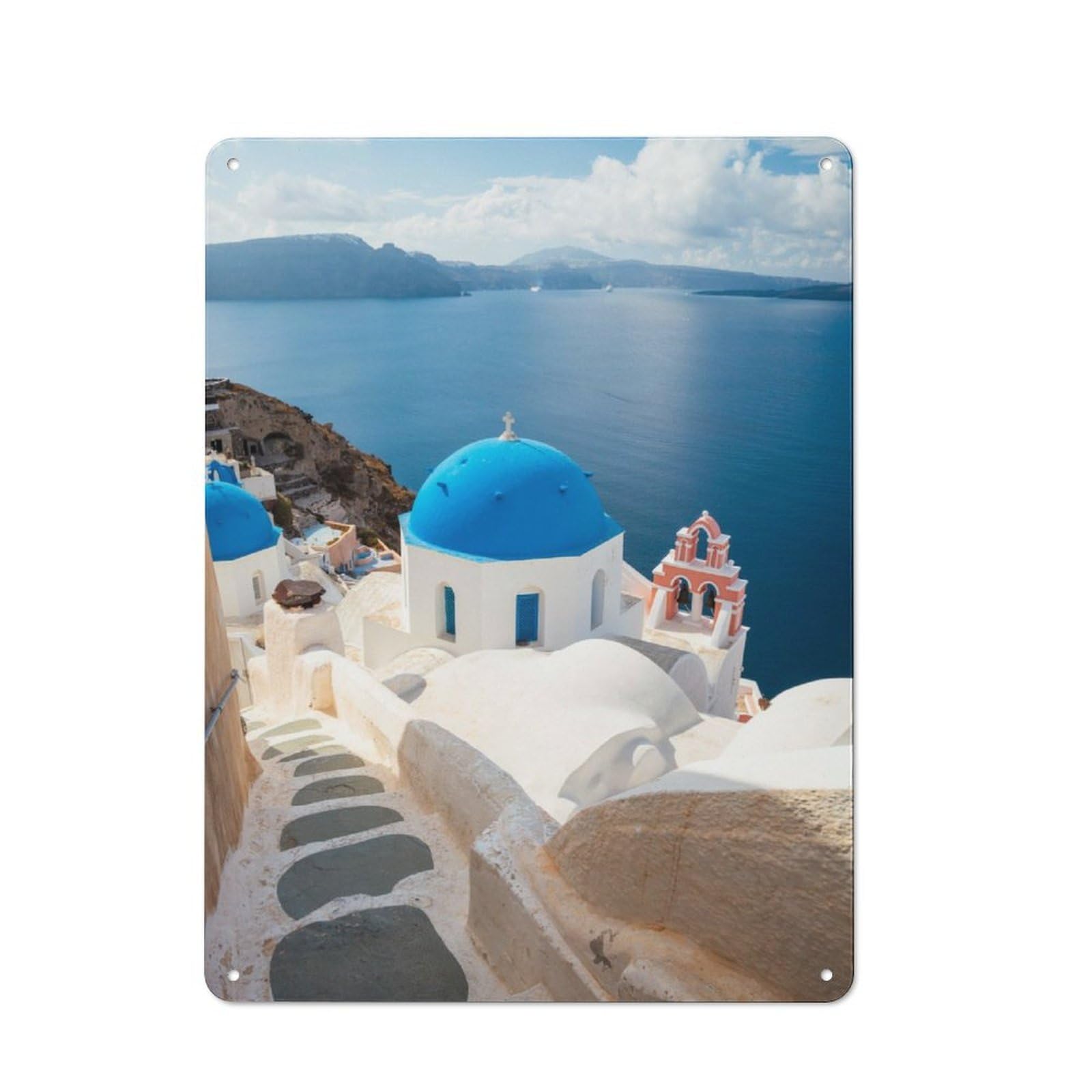 Junmoney Iconic Santorini Greece Metal Wall Sign 40X30cm Featuring For Living Room Wall, For Metal Sign Collectors, For Garage And Workshop Walls