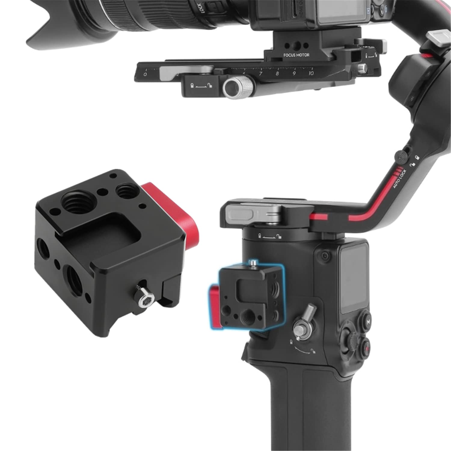 Mounting Plate CNC Extension Mount Holder 1/4" Screw Hole 3/8" Thread Cold Shoe Positioning Block for Dji Ronin RS 4 Mini/RS4/RS 4 Pro/RS3/RS3 PRO/RS2/RSC2 Handheld Stabilizer