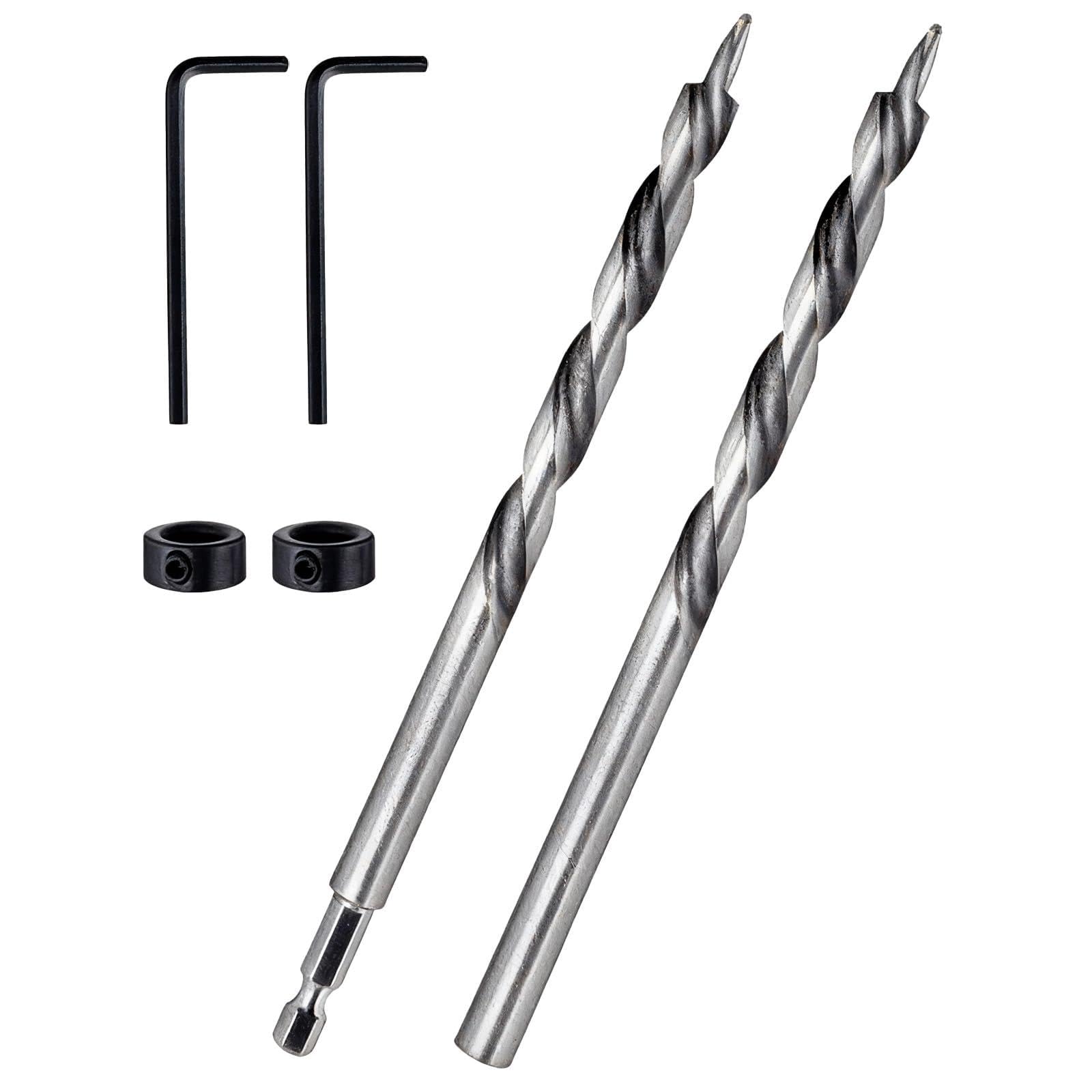 2 PCS 9.5mm (3/8”) Pocket Hole Drill Bit Set with 1/4” Hex and Round Shank, Trend Pocket Hole Jig, High-Speed Steel Twist Step Drill Bits with Depth Stop Collar for Woodworking and Metal Punching