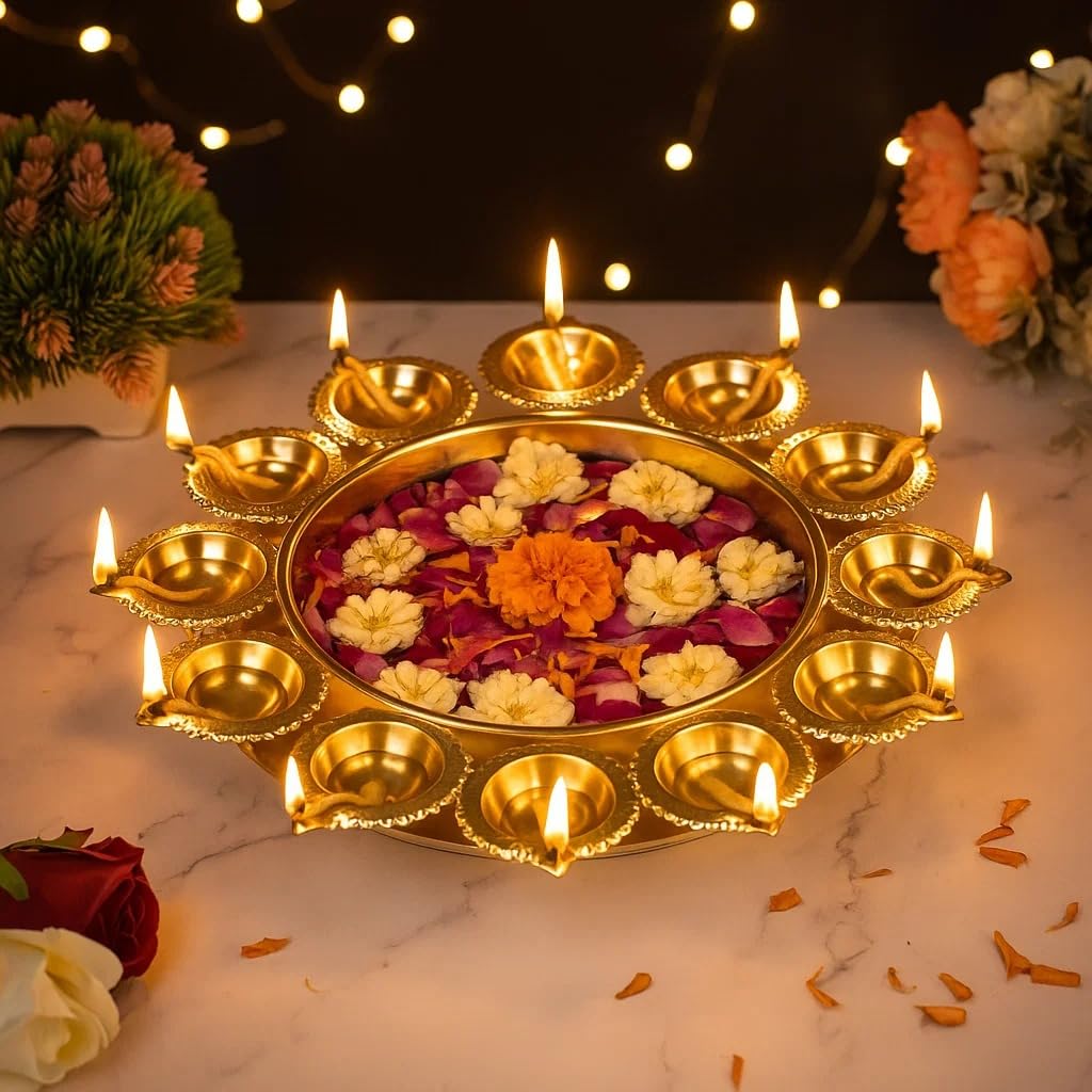 SHILP HANDICRAFT Urli Bowl Diwali Gift Decoration Items for Home Decor Decorative Diya Bowl | Handcrafted Diya, Metal Finish Bowl for Floating Flowers and Tea Light Candles Home,Office and Table Decor