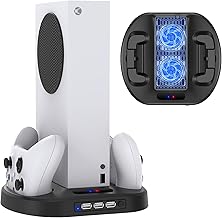 Vertical Stand with Cooling Fan Compatible with Xbox Series S Console - Auarte Controller Charging Dock Station with Cooler Vertical Stand, Dual Controller Charger for Xbox Series S with LED Indicator