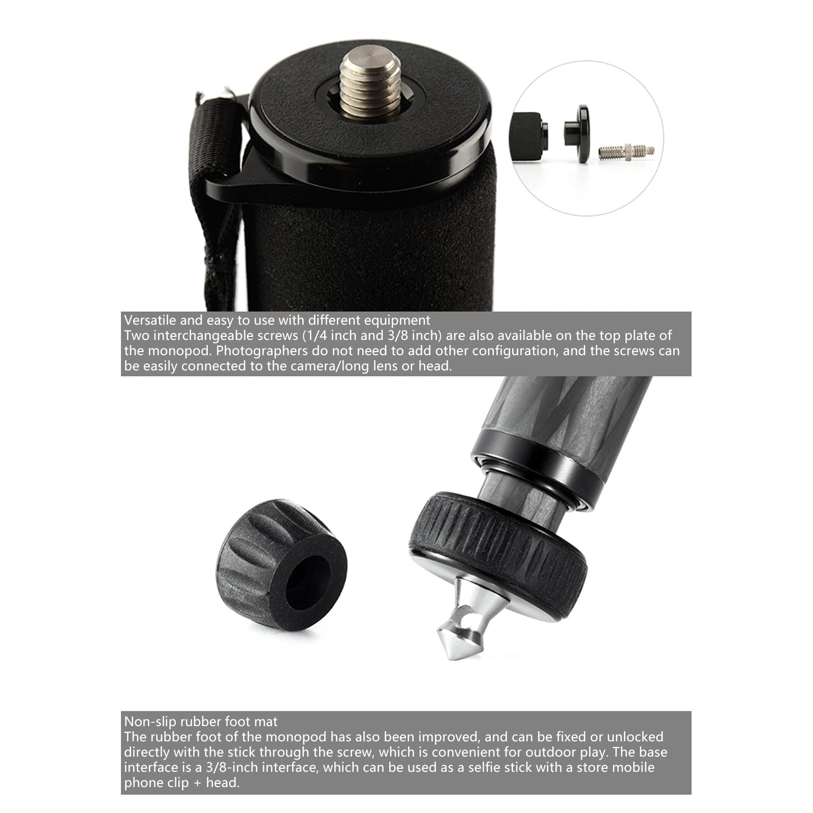 Monopiede leggero a 4 sezioni lunghezza regolabile per fotocamere video multiuso bastone da trekking supporto luce DSLR monopiede