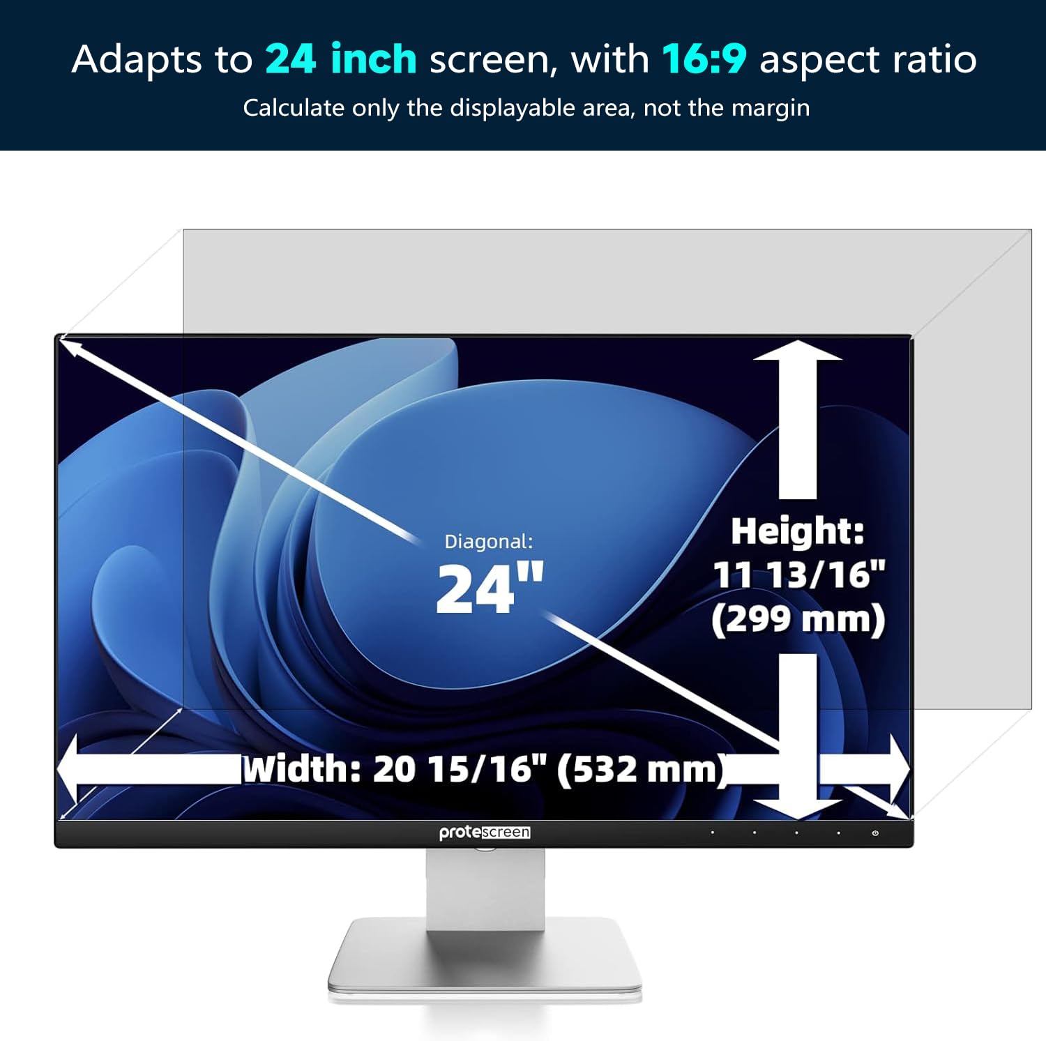 Filtro de privacidad de 24 pulgadas 16:9 Computer Desmontable Protector de pantalla | Privacy Screen Anti-Light Blue Anti Espía Anti-Reflectante Película para PC & Monitor 24" Compatible con HP/Dell/Acer/Lenovo