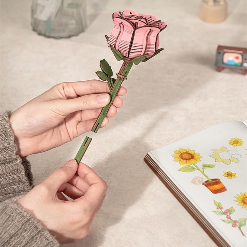 Miniatura 4 de Rompecabezas 3D hecho a mano, rompecabezas de madera 3D para adultos, kits de modelo de flores de bricolaje, decoración del hogar, manualidades,