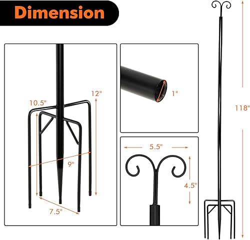 Miniatura 8 de Goplus Poste de luz para exteriores, paquete de 2 postes de metal para exteriores de 10 pies con ganchos para colgar luces de cadena, jardín