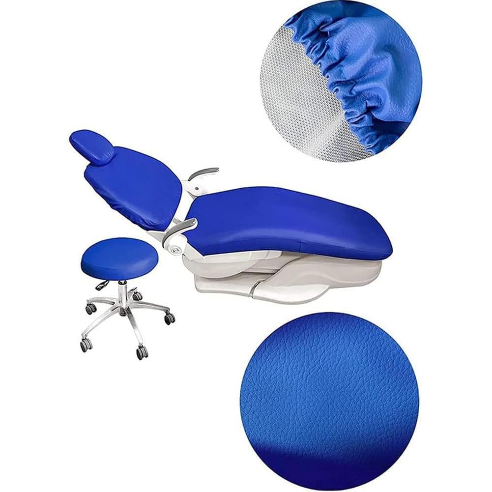 4 Pezzi/Set Copripoltrona Odontoiatrica Dentale Copre Pelle Sintetica Coprisedile Elastico Impermeabile Protettore Dentista Contenere Poggiatesta Schienale Cuscino Copertura Della Sed(Color:Azzurro)