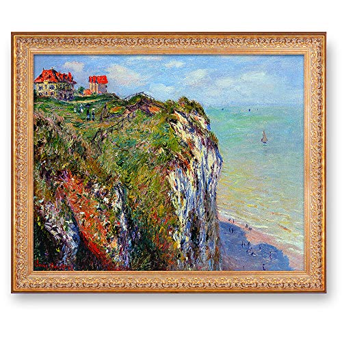 The Cliff At Dieppe by Claude Monet Framed Size:34.5x28.5 inches,Image Size:30x24 inches World Classic Reproductions For HomeDecor,Vintage Pattern Gold Frame