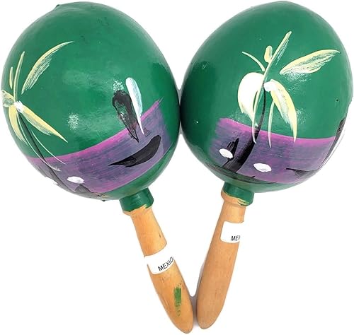 Maracas de madera auténtica mexicana de 8 pulgadas hechas a mano (paquete de 2) (verde)