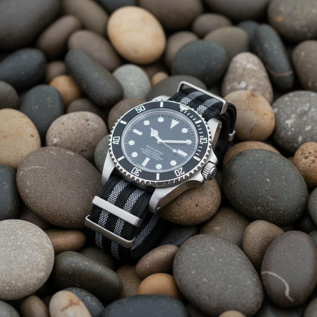 WAMD Ribbed Nylon Fabric NATO Watch Straps/Bands - Choice of Colour & Width