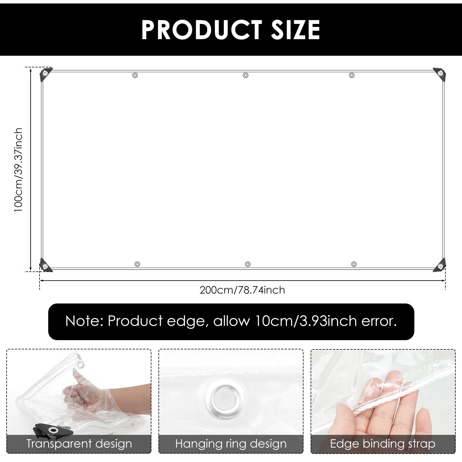 ZJRDYYK Clear Vinyl Tarp – Heavy Duty Waterproof Transparent Tarpaulin With Grommets, 39.37x78.74 Inch, For Patio, Greenhouse, Garden