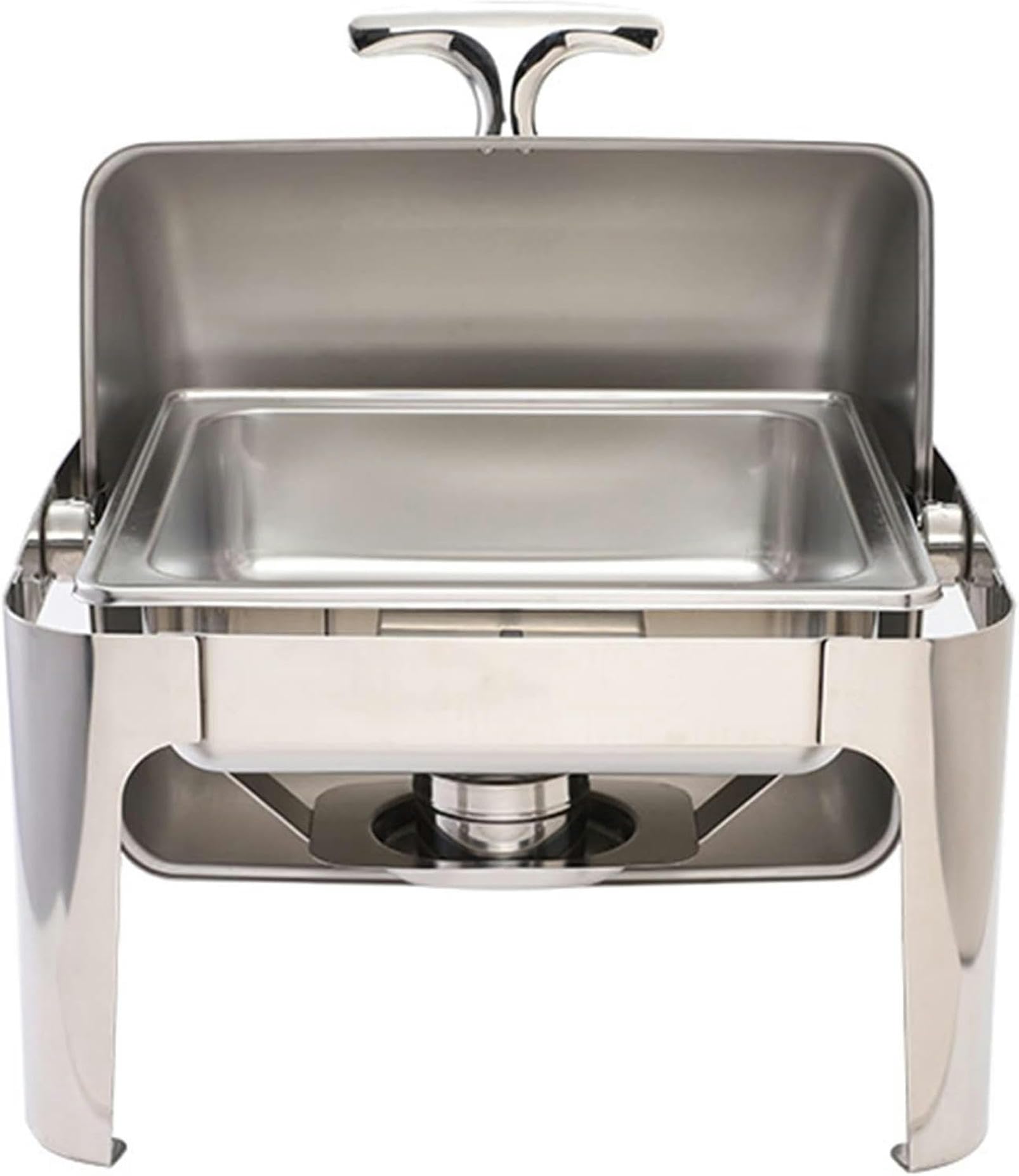 Scaldavivande da Pranzo - Set da Buffet in Acciaio Inox con pentola Calda e Coperchio in Vetro e Supporto per Coperchio Integrato, Piatto Caldo Rotondo per Feste, c,Stainless Steel Color-9L