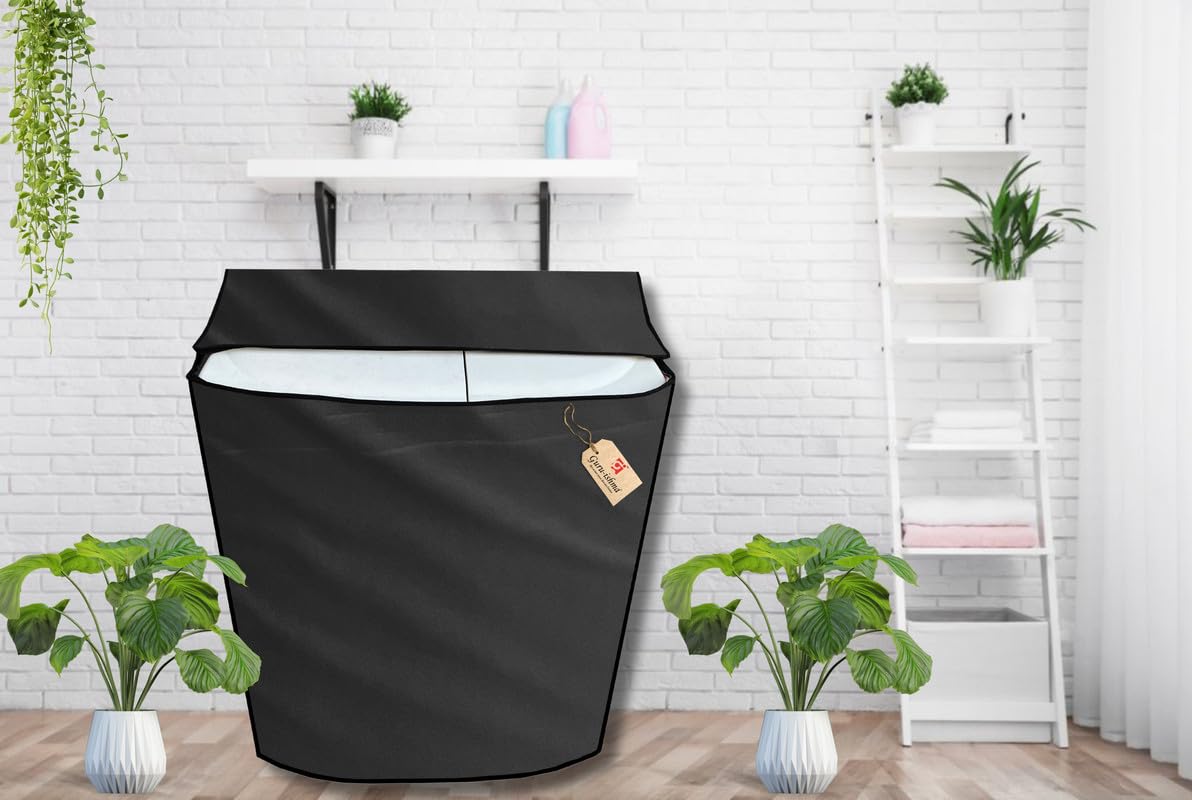 Waterproof Semi Automatic Top Load Washing Machine Cover with Zipper Fit Compatible for SAMSUNG 7.0kg to 7.5kg | Protection for Dustproof, UV-Rays & Scratch (58X58X90cms,Grey)