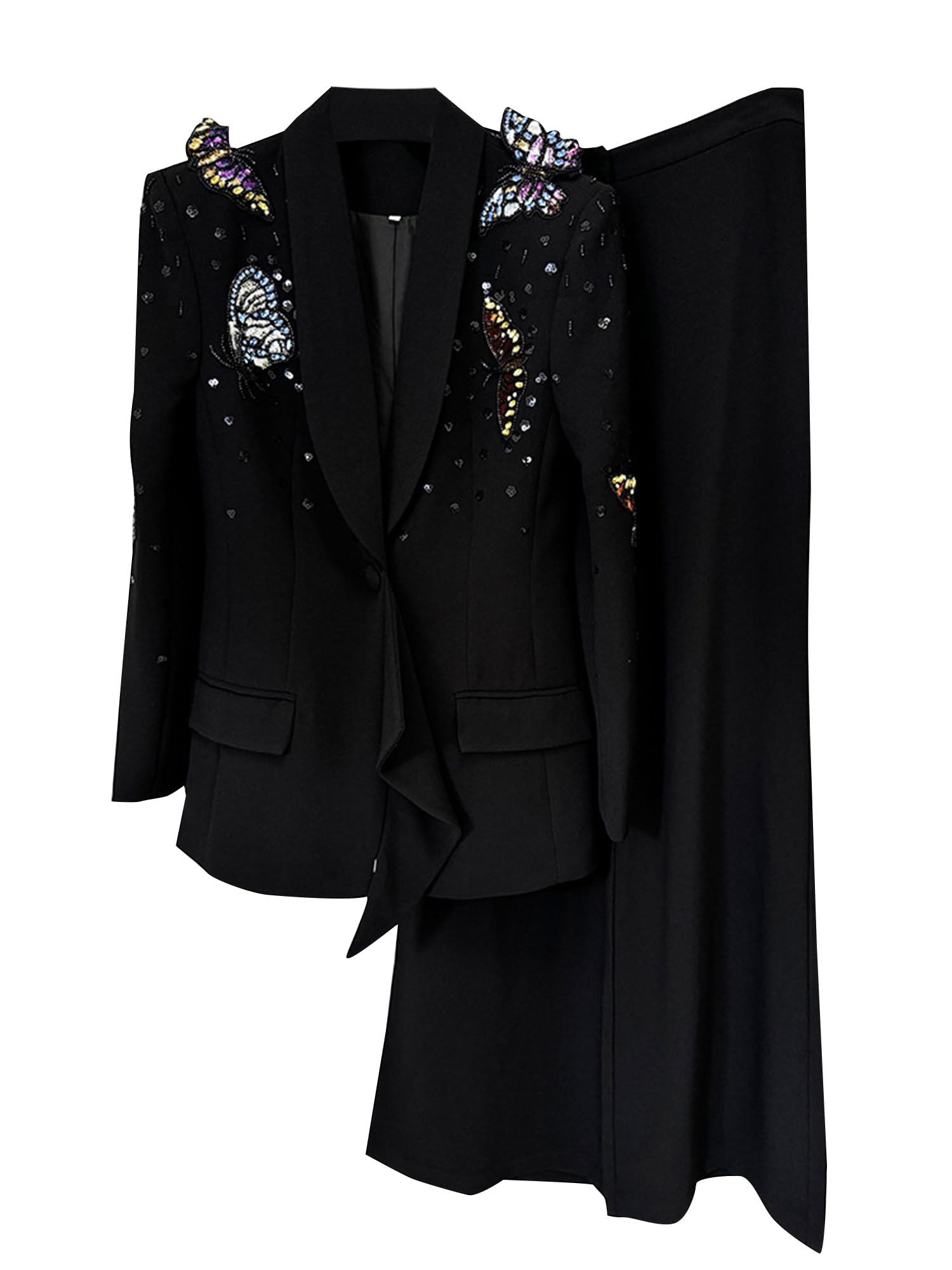 Womens 2025 Designer Runway Suit Set 3D Butterfly Beaded Blazer Wide Leg Pants Set Female Two Piece Sets