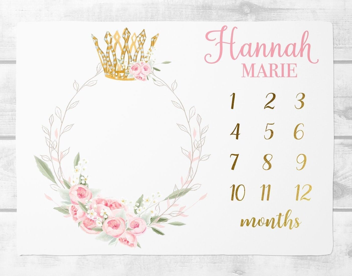 Princess Crown Milestone Blanket Girl, Floral Baby Monthly Milestone Blanket, Personalized Princess Blanket, Princess Baby Gift