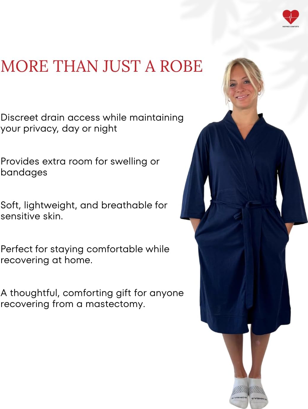 Inspired Comforts Breast Cancer Post Surgery Mastectomy Recovery Robe with Internal Drain Pockets - Image 4