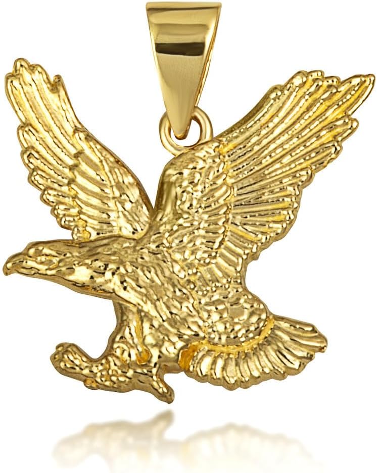 Gold Soaring Bald Eagle Freedom Pendant Necklace | 10K or 14K Yellow, Rose, or White Gold | Choice of Small/Large, Pendant Only or Chain Length