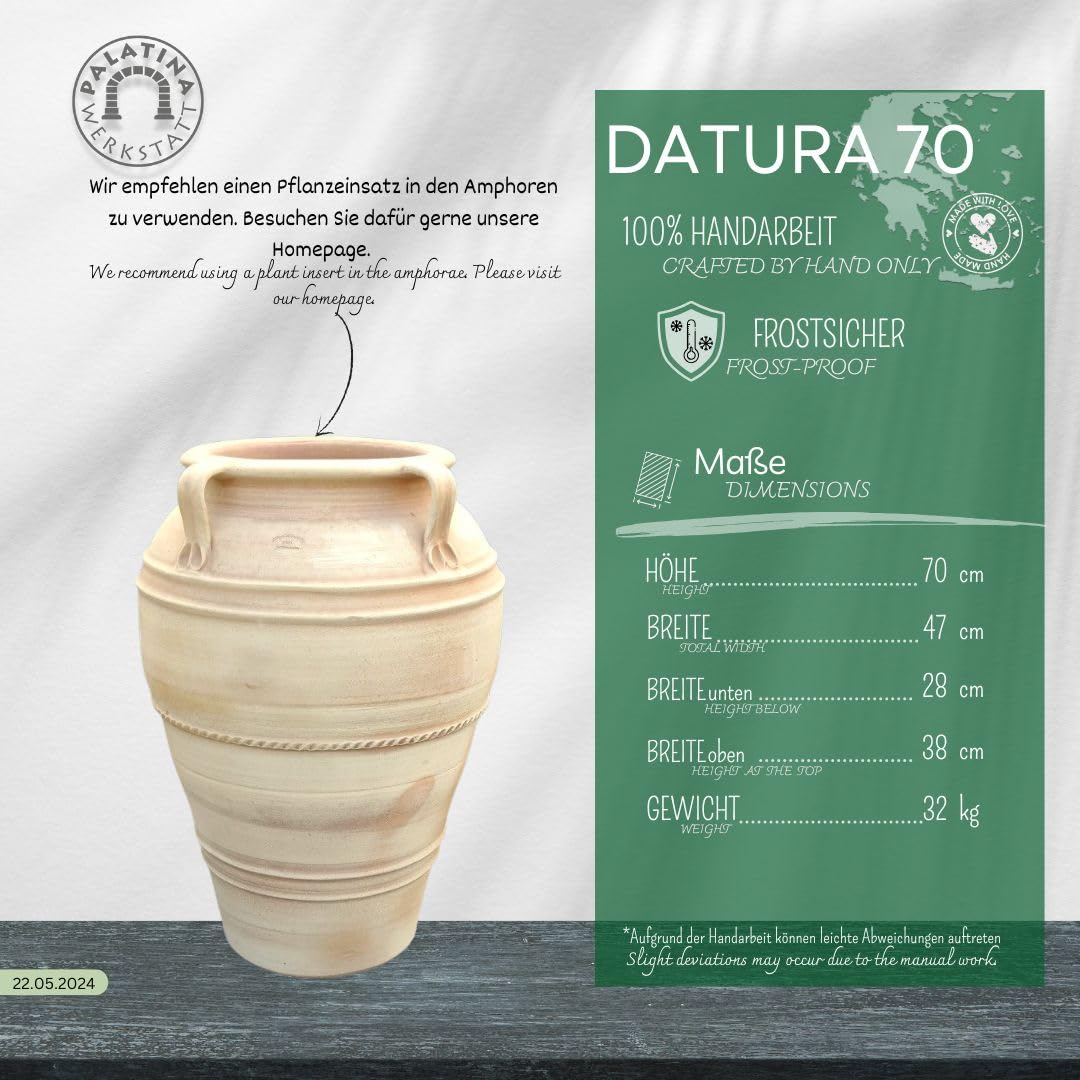 Palatina Werkstatt Esclusiva anfora in terracotta, 70 cm, 100% fatto a mano, bellezza inconfondibile per il vostro giardino e interni