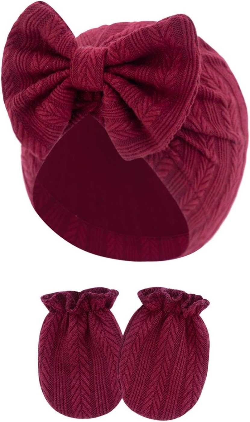 4 Pcs Newborn Hats Mittens Set Infant Cap Bow Hospital Beanie Preemie Hat for Baby Boy Girl 0-6 - Image 7