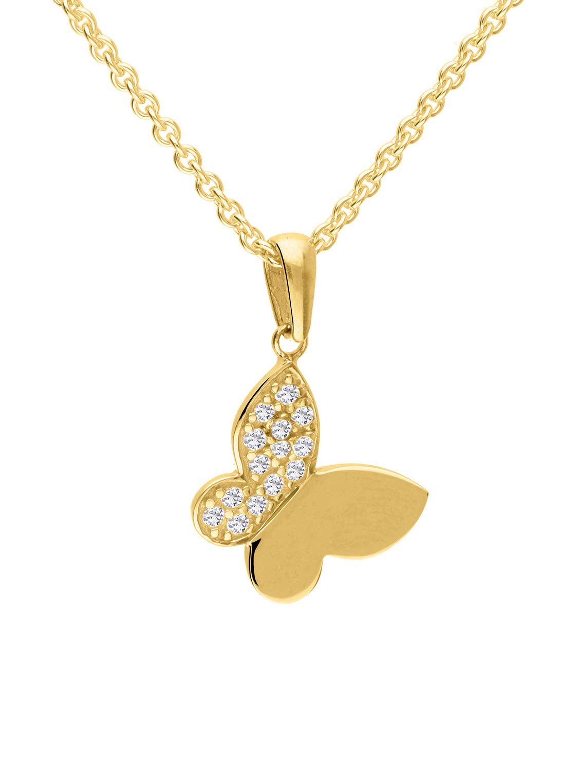 My Gold Damen Mädchen Schmetterling Kette & Anhänger Echtes Gelbgold 375/750 Gold (9/18 Karat) Mit Zirkonia Halskette 45cm Golden Butterfly Set