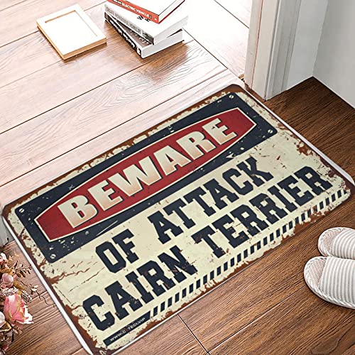 PLOWS Tapete de entrada externo Beware of Attack Cairn Terrier Capacho de porta externa Decoração de