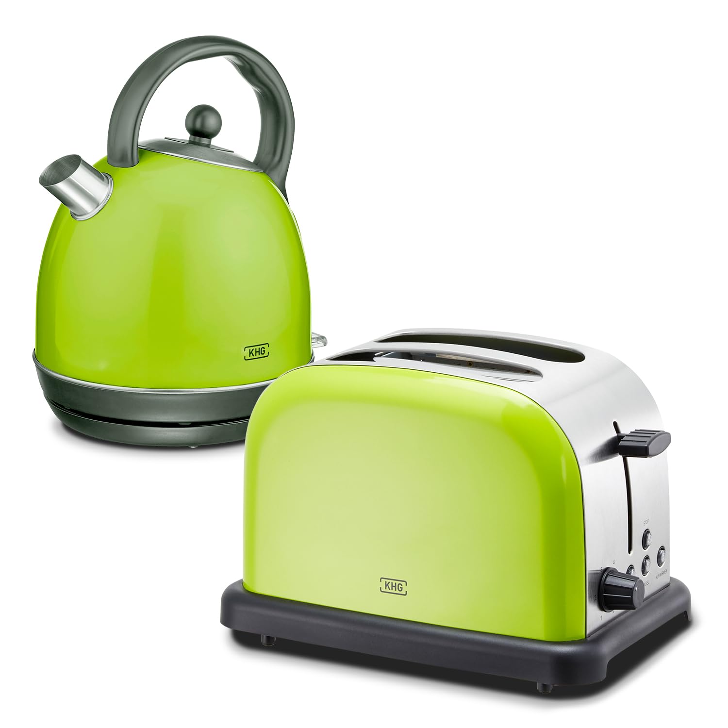 KHG Retro Frühstücksset 2-teilig Toaster 2 Scheiben 850W Wasserkocher 1,7L 2200W Lime Grün