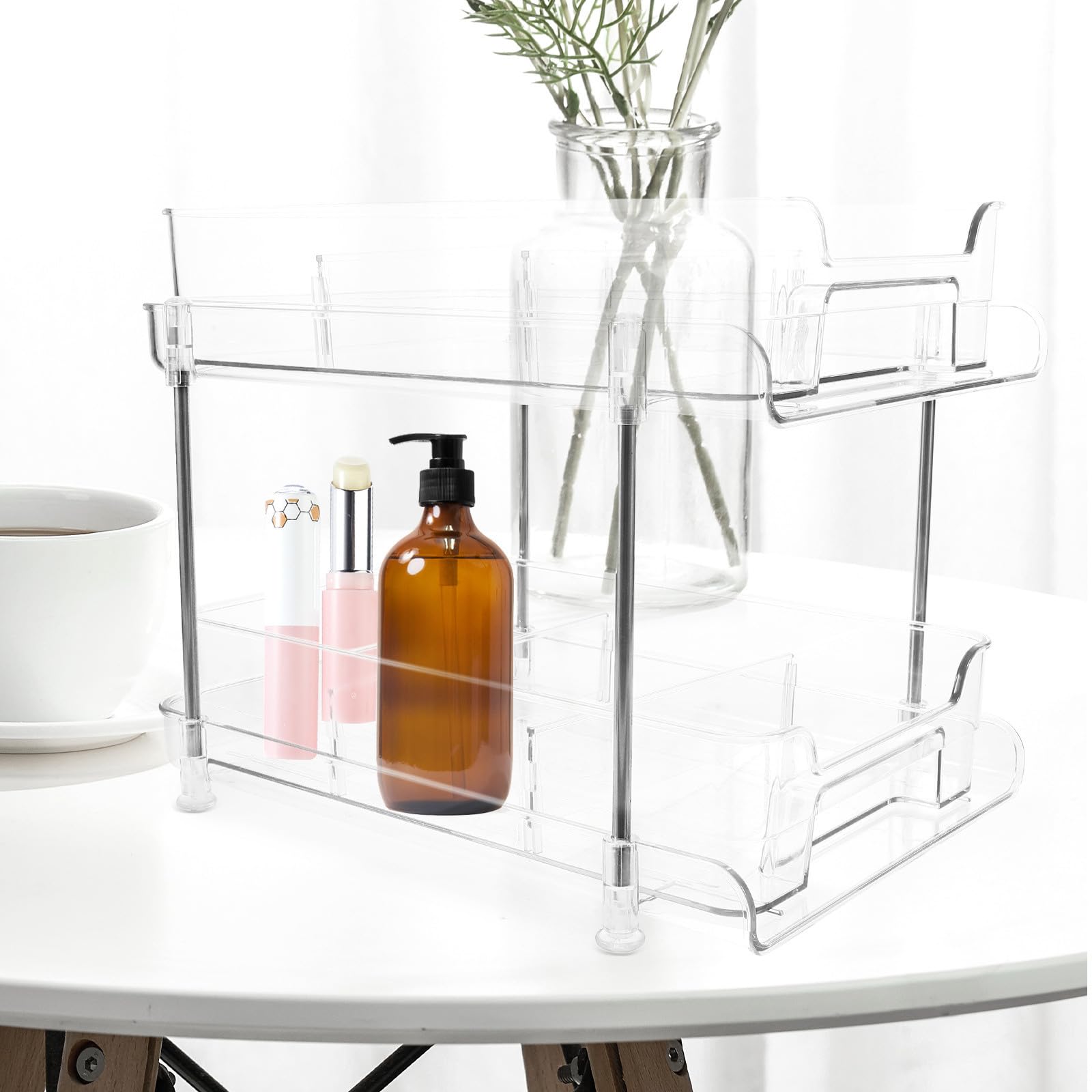 Organizer Cosmetici Trasparente a Doppio Livello Estraibile