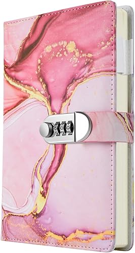 Diario con cerradura con contraseña A5 de cuero sintético, con combinación de bloqueo, cuaderno tipo diario con bloqueo