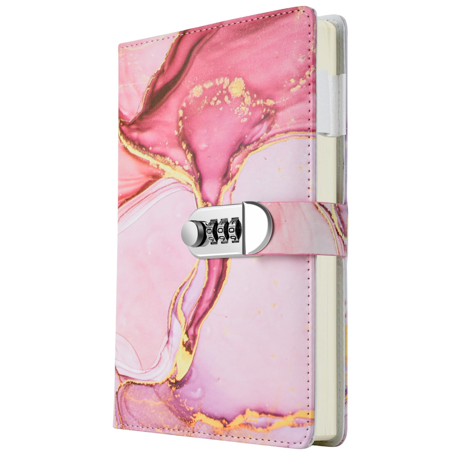 ARRLSDBA5 Creative Password Lock Journal PU Leather Combination Lock Diary Digital Password Notebook Locking Journal Diary (Pink)