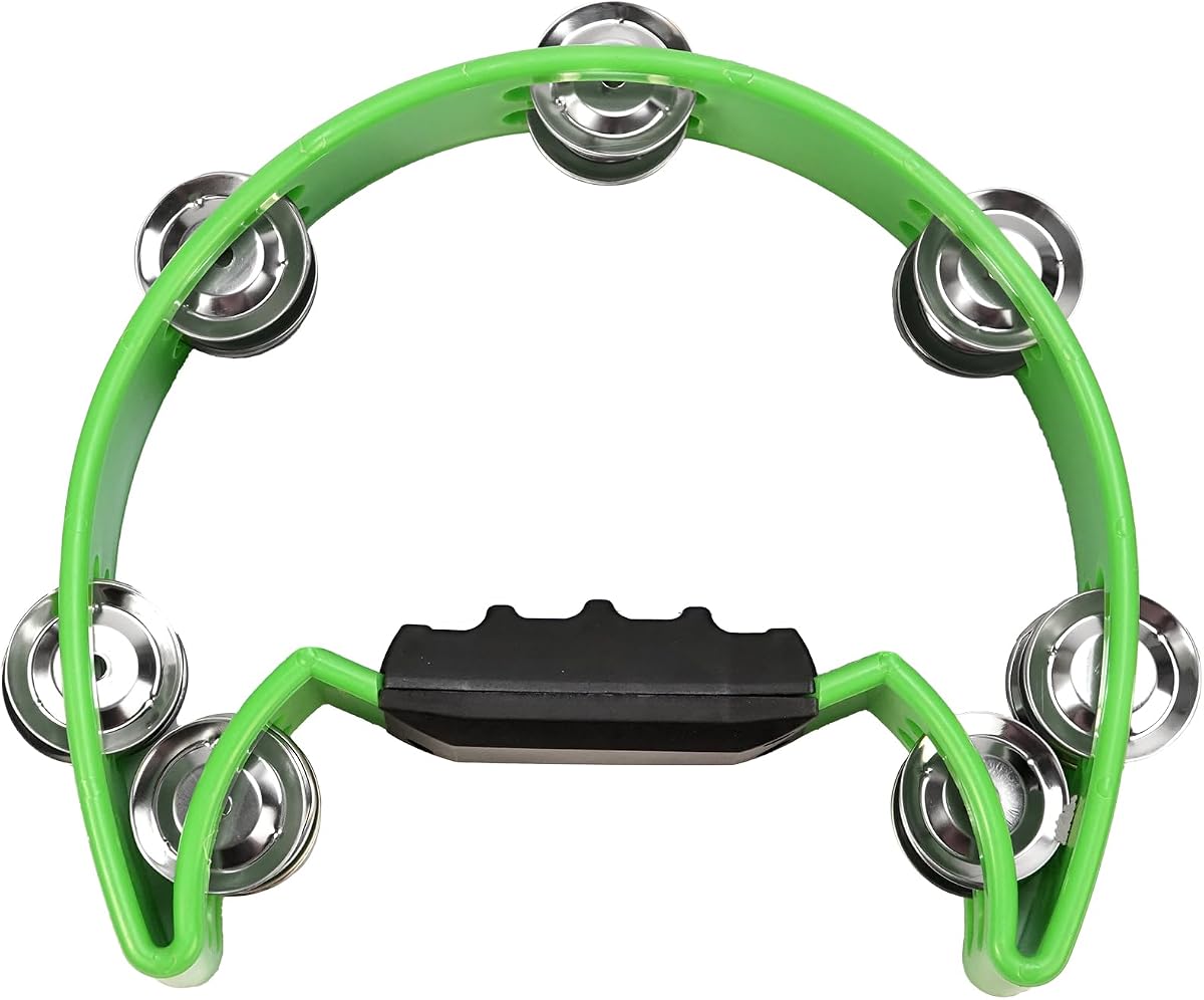 Soulmate Tambourine Metal Jingles Hand Held Percussion Half-Moon Single Row Tambourine for Kids Adult Musical Instrument Gift for KTV, Party, Green