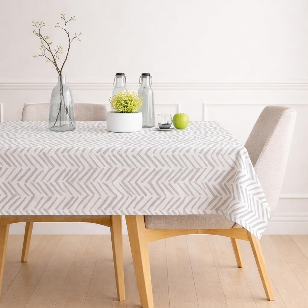 STITCHNEST Lines Printed Poly-Cotton Dining Table Cover – Vibrant Grey Rectangle Tablecloth for Dining Table – Durable, Washable, Fade-Resistant Fabric – 54 X 78 Inches-image-27