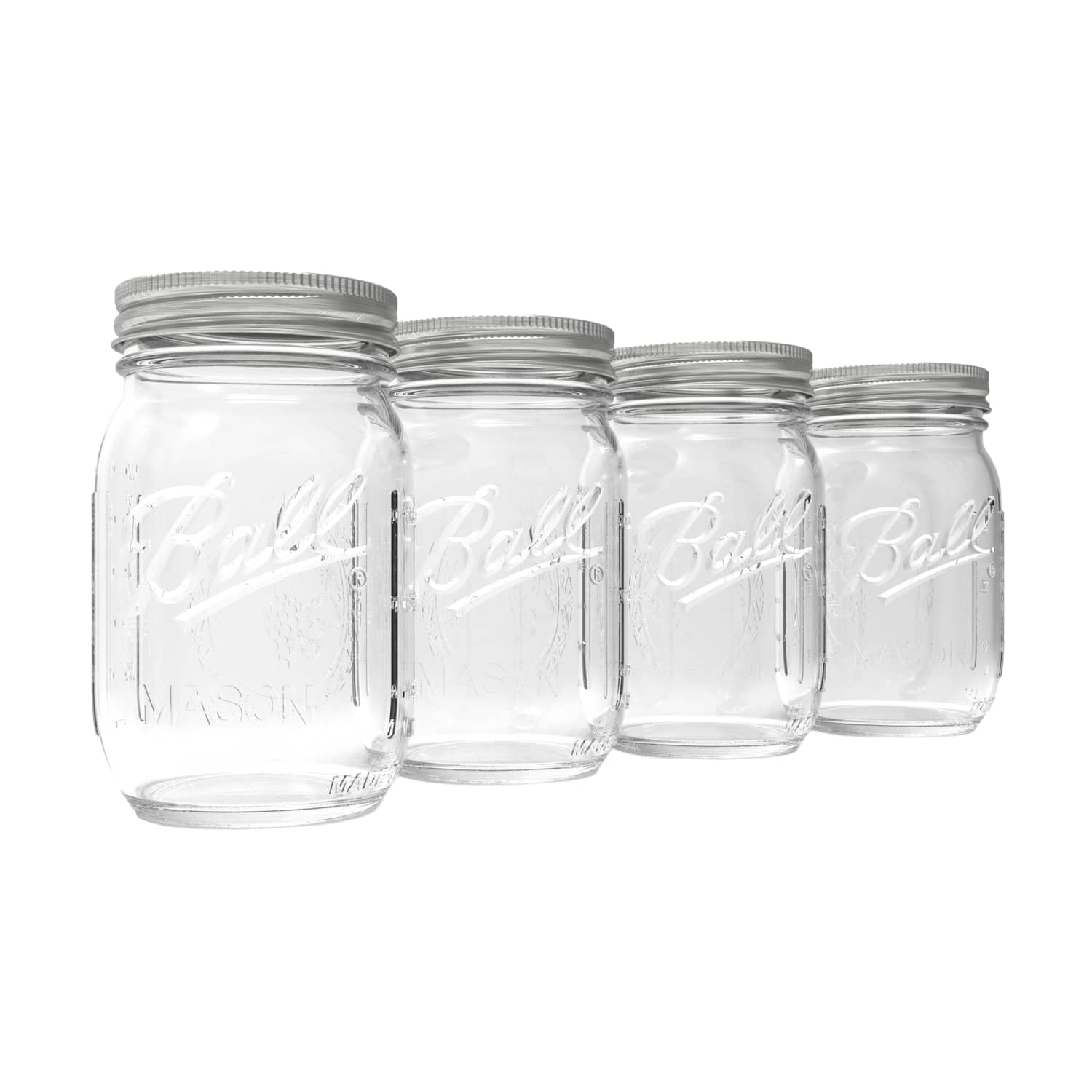 Ball Regular Mouth Pint 16oz. Glass Mason Jar with Lids and Bands, 4 Count